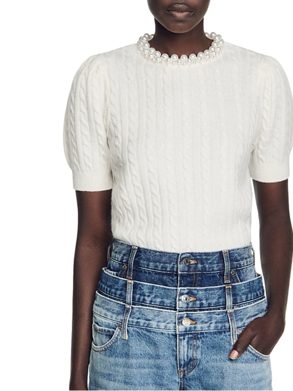 SANDRO 
Madie Embellished Cable Knit Sweater